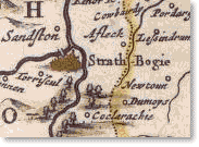 View of the Strathbogie (or Huntly) Castle from Blaeu's Atlas, 1654.