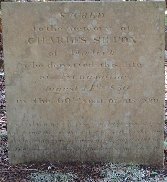 Charles Seton's headstone, Bosque Bello Cemetery, Fernandina, Florida.